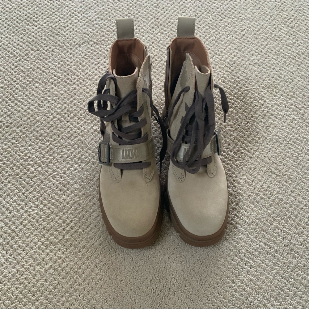 UGG Cream and Brown Lace-Up Boots